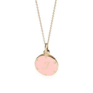 My Story The Allison Pink Enamel Letter J Pendant 14K Yellow Gold 0.03 Ctw